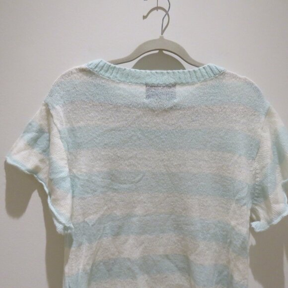 WILDFOX White Label Bridgette Heart Lake House Striped Sequin Sweater Aqua White - Picture 11 of 15